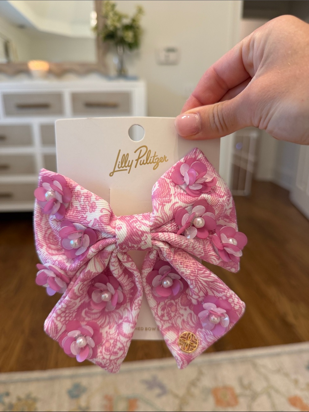 Lilly Pulitzer Pink Floral Sequin Bow Hair Accessory